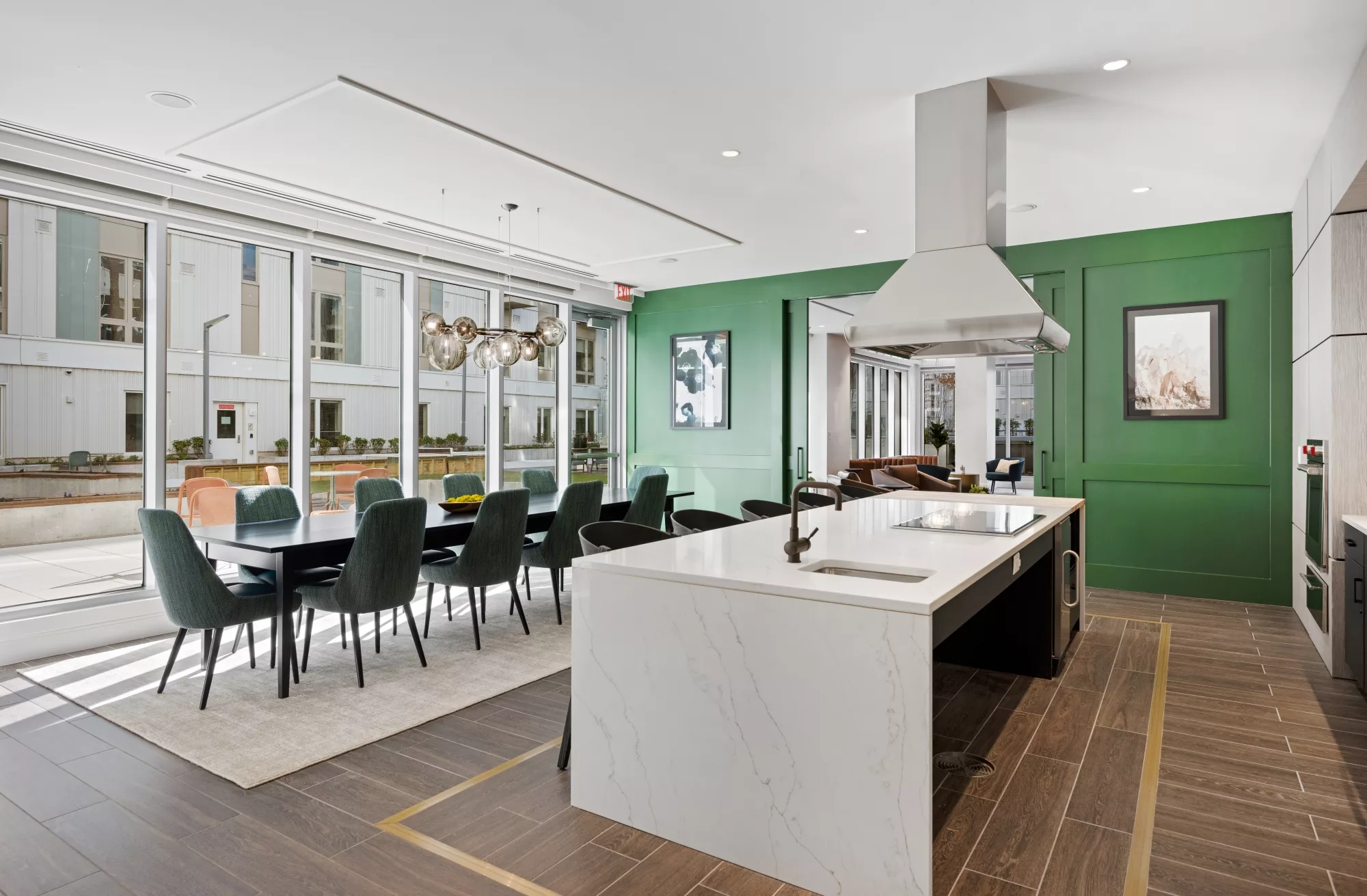 Dining Room looking through to the Social Hub and outdoor amenities