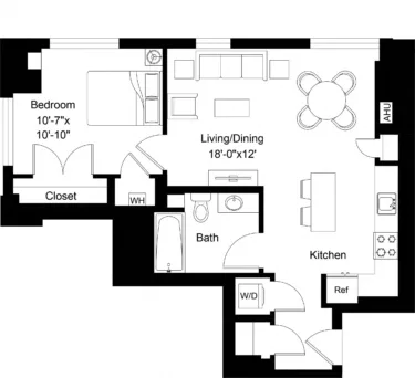 Rendering of the 1 Bed/1 Bath Den-A4D floor plan with 1 bedroom[s] and 1 bathroom[s] at The Laurent