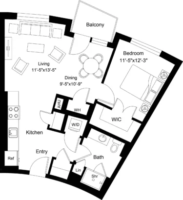Rendering of the 1 Bed/1 Bath-A7 floor plan with 1 bedroom[s] and 1 bathroom[s] at The Laurent