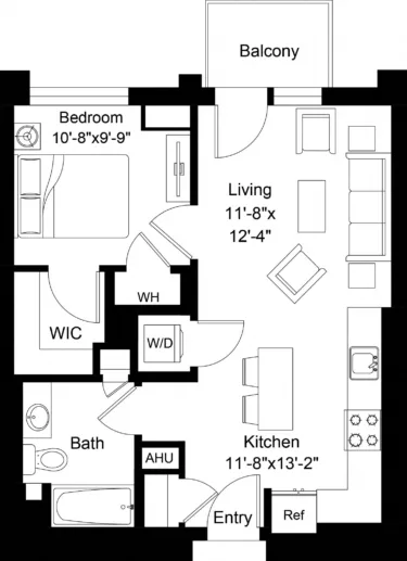 Rendering of the 1 Bed/1 Bath-A5 floor plan with 1 bedroom[s] and 1 bathroom[s] at The Laurent