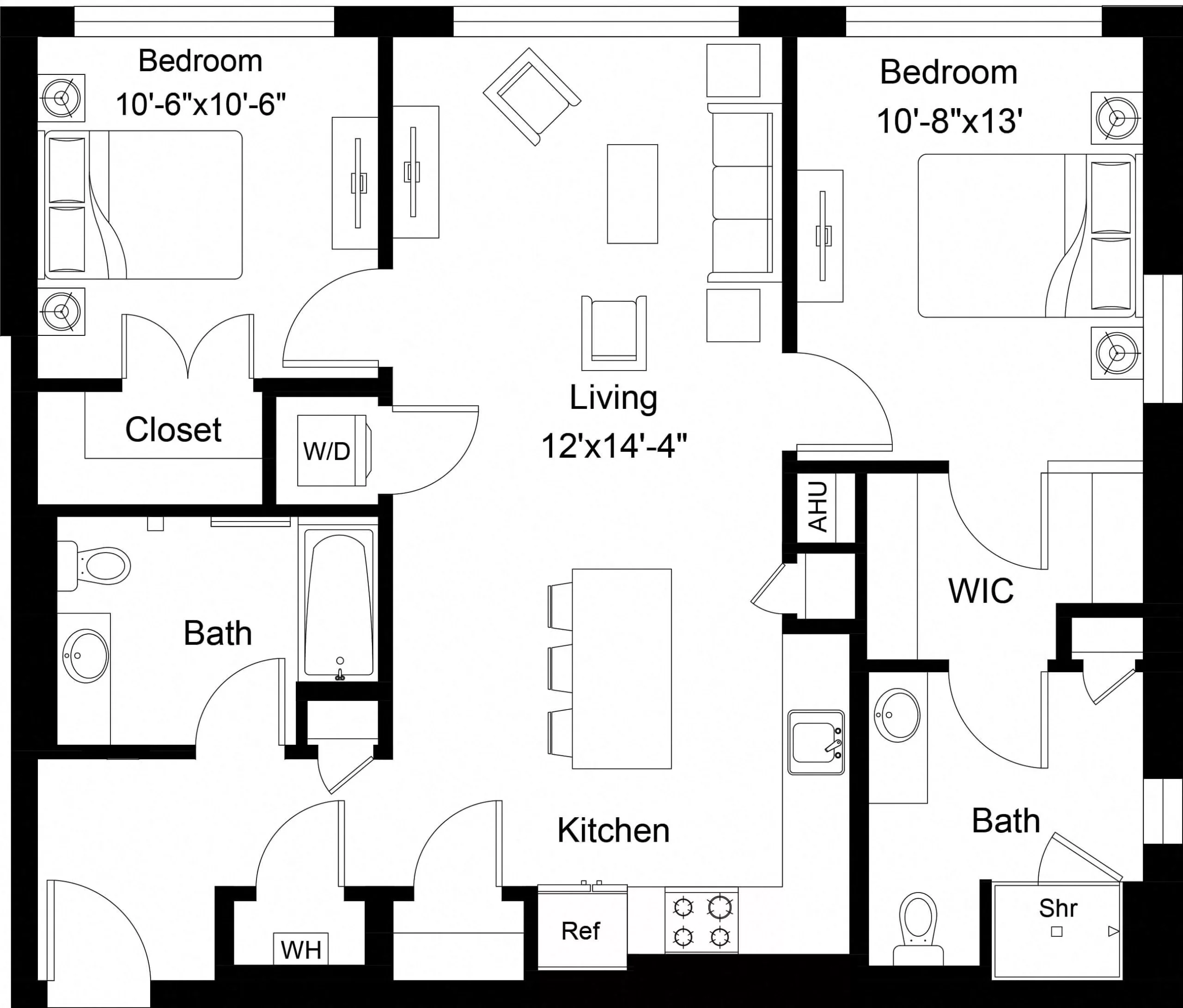 Rendering of the 2 Bed/2 Bath-B6 floor plan with 2 bedroom[s] and 2 bathroom[s] at The Laurent