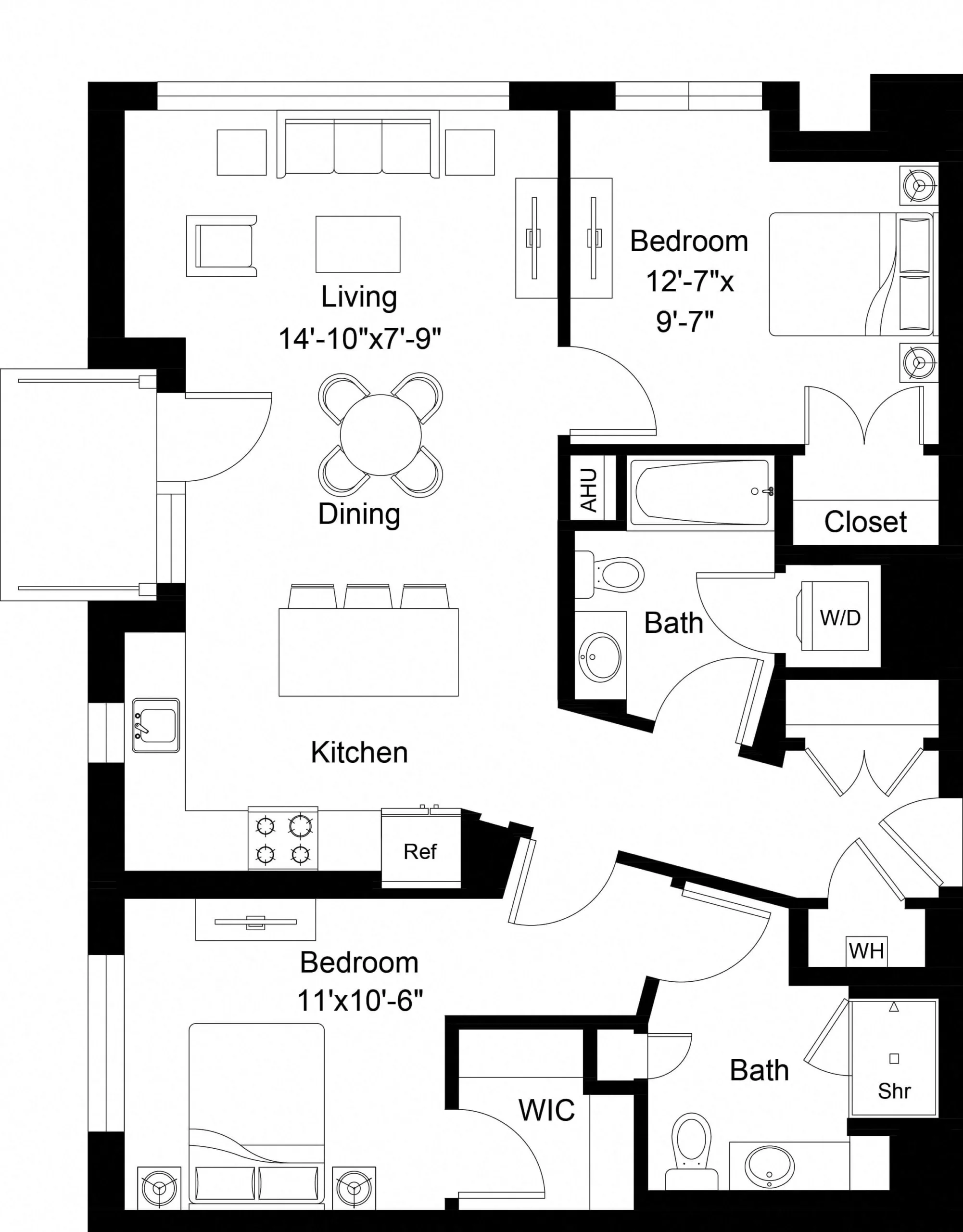 Rendering of the 2 Bed/2 Bath-B10 floor plan with 2 bedroom[s] and 2 bathroom[s] at The Laurent
