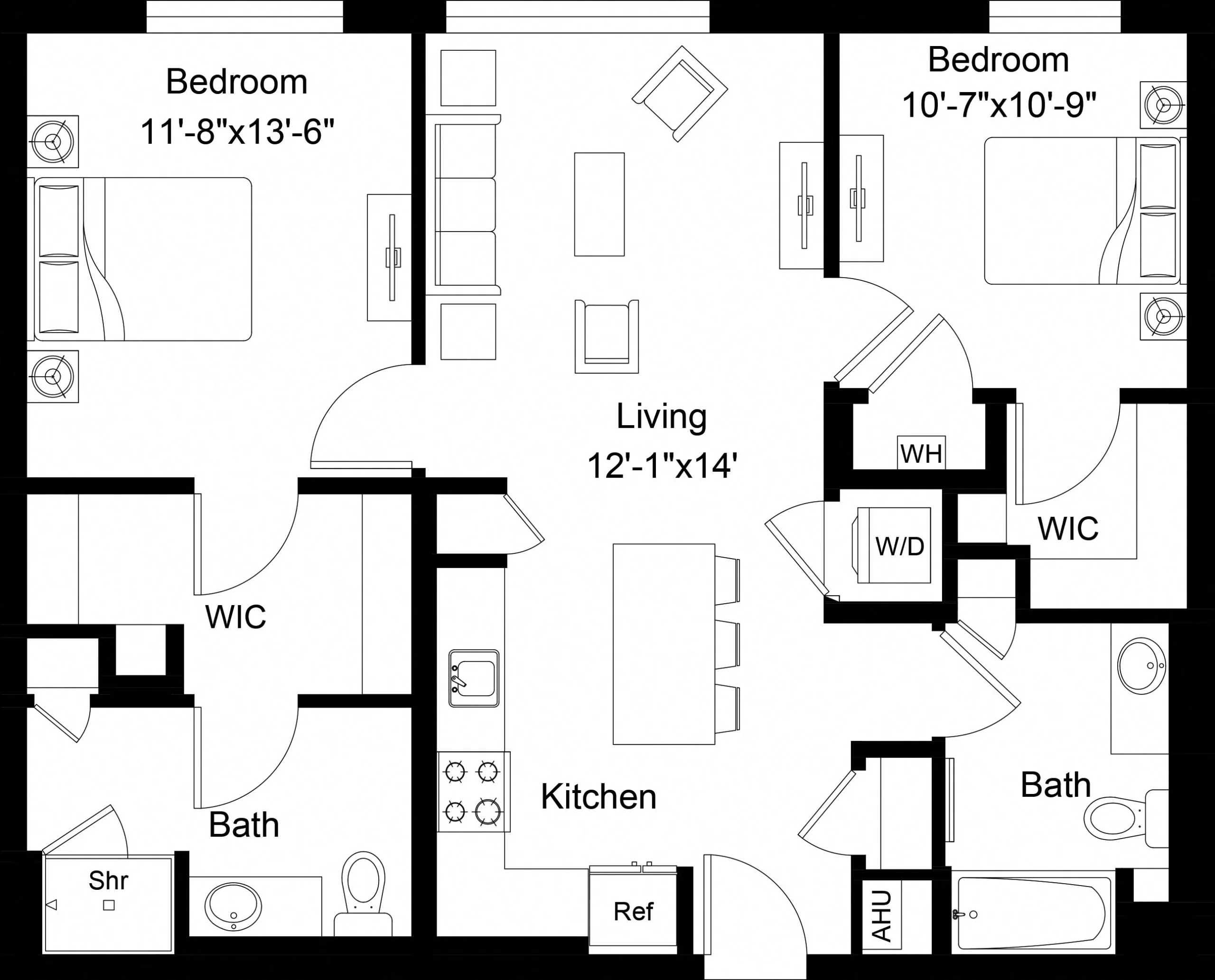 Rendering of the 2 Bed/2 Bath-B5 floor plan with 2 bedroom[s] and 2 bathroom[s] at The Laurent