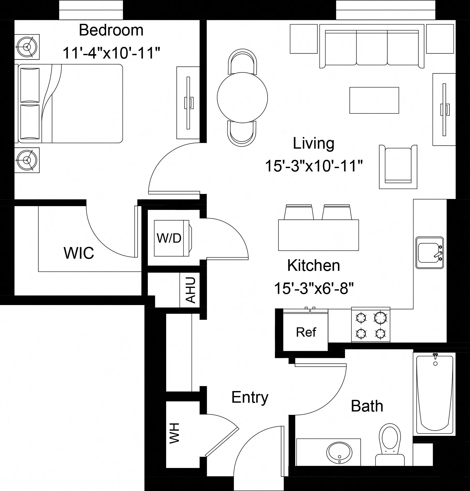 Rendering of the 1 Bed/1 Bath-A11 floor plan with 1 bedroom[s] and 1 bathroom[s] at The Laurent