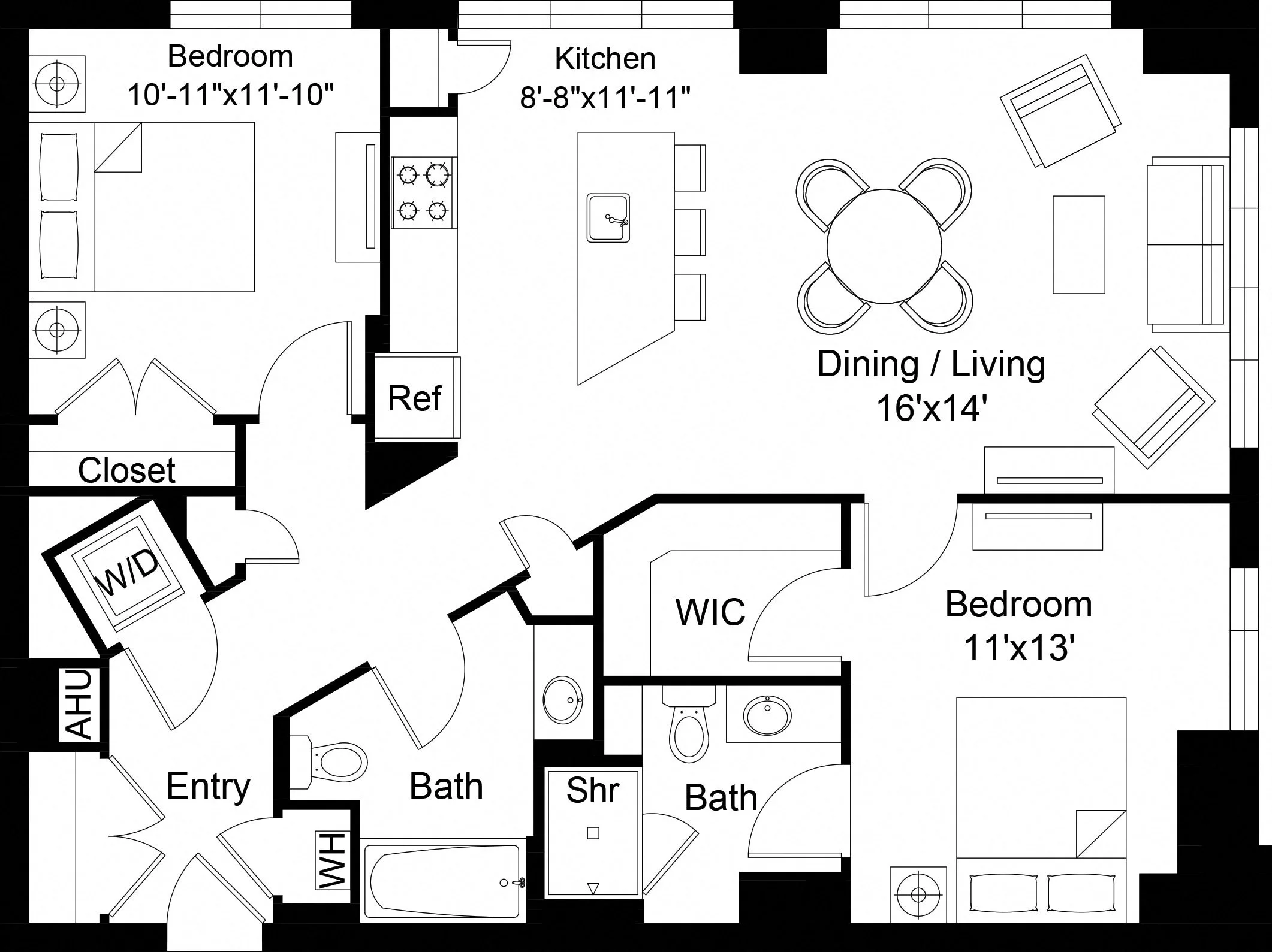 Rendering of the 2 Bed/2 Bath-B27 floor plan with 2 bedroom[s] and 2 bathroom[s] at The Laurent