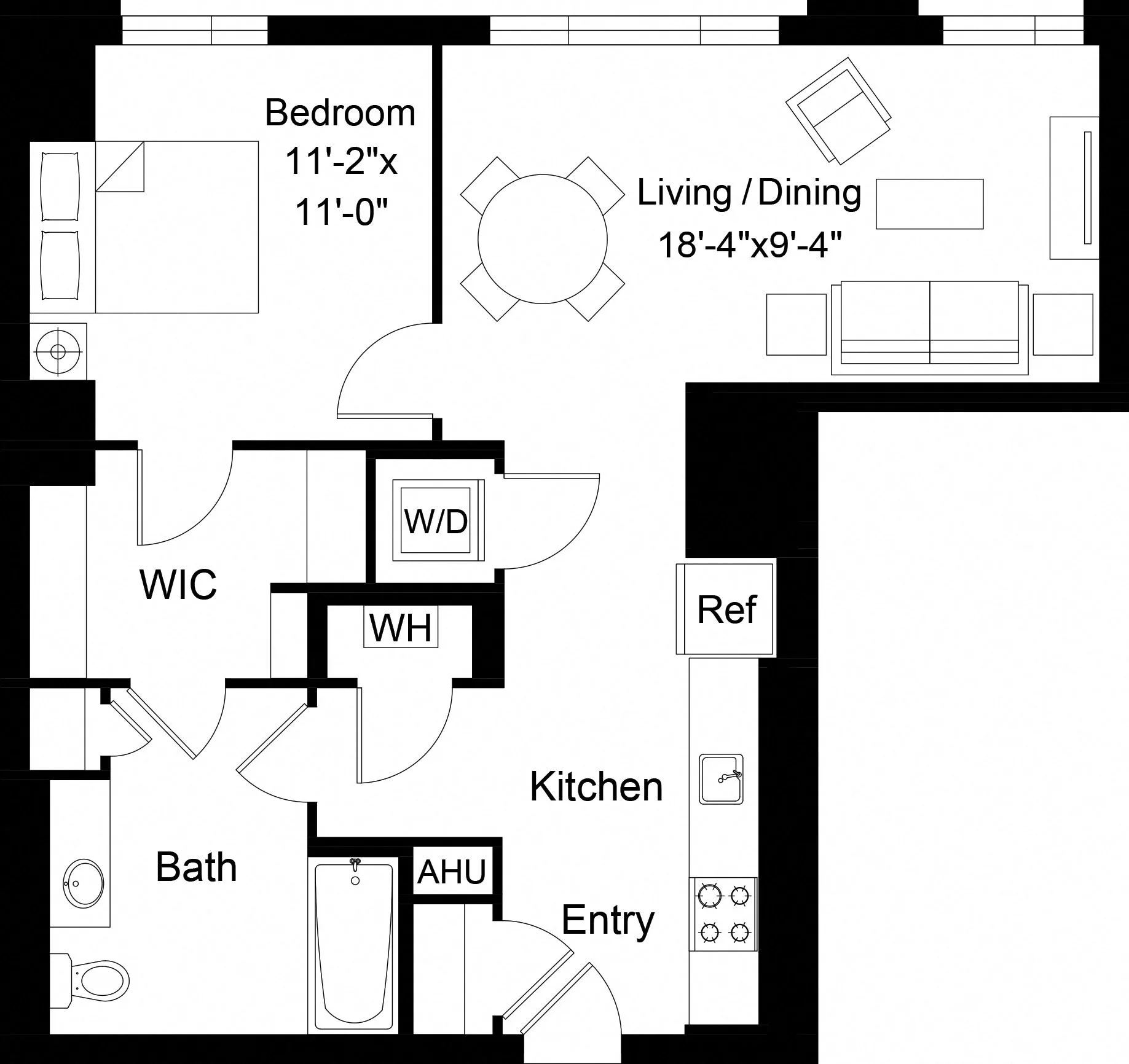 Rendering of the 1 Bed/1 Bath-A12 floor plan with 1 bedroom[s] and 1 bathroom[s] at The Laurent