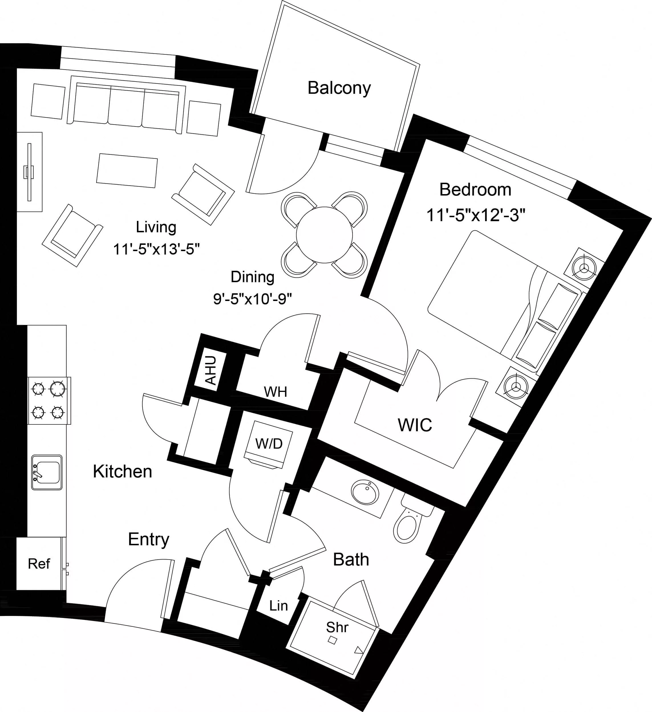 Rendering of the 1 Bed/1 Bath-A7 floor plan with 1 bedroom[s] and 1 bathroom[s] at The Laurent