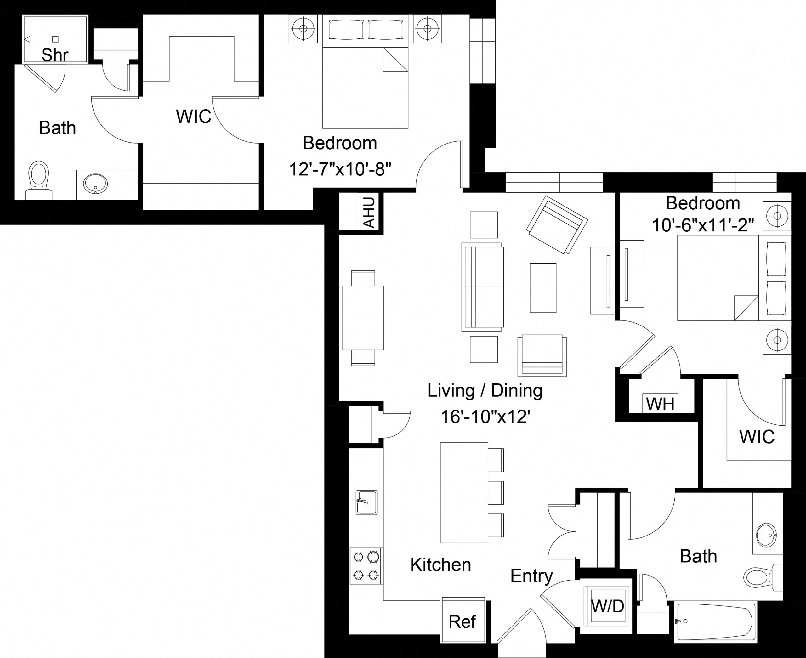 Rendering of the 2 Bed/2 Bath-B20 floor plan with 2 bedroom[s] and 2 bathroom[s] at The Laurent