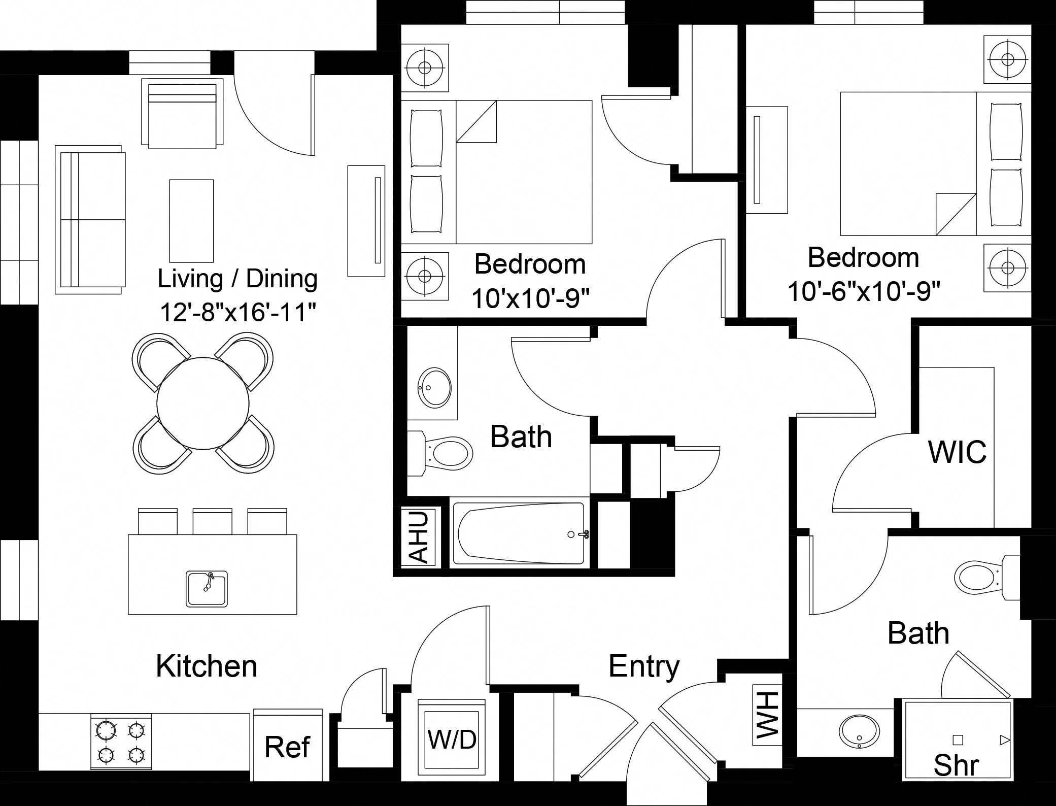 Rendering of the 2 Bed/2 Bath-B26 floor plan with 2 bedroom[s] and 2 bathroom[s] at The Laurent
