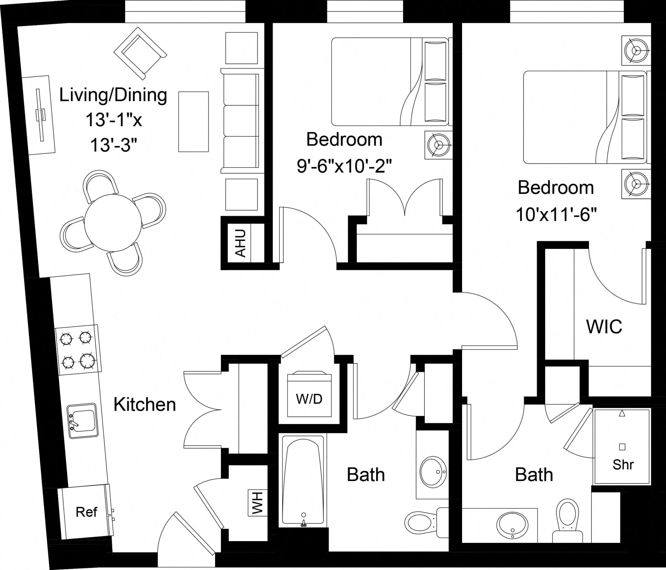 Rendering of the 2 Bed/2 Bath-B8 floor plan with 2 bedroom[s] and 2 bathroom[s] at The Laurent