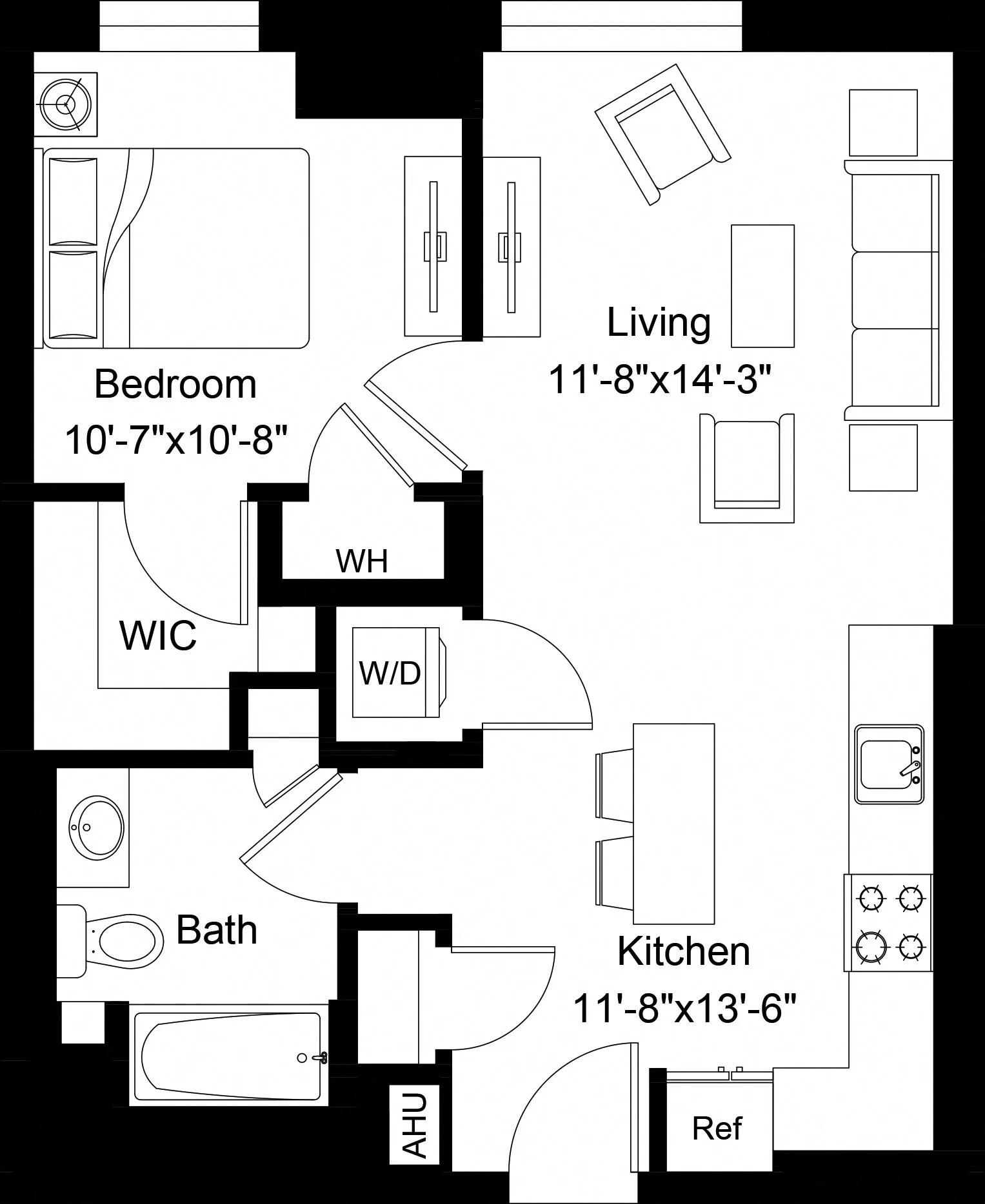 Rendering of the 1 Bed/1 Bath-A4 floor plan with 1 bedroom[s] and 1 bathroom[s] at The Laurent