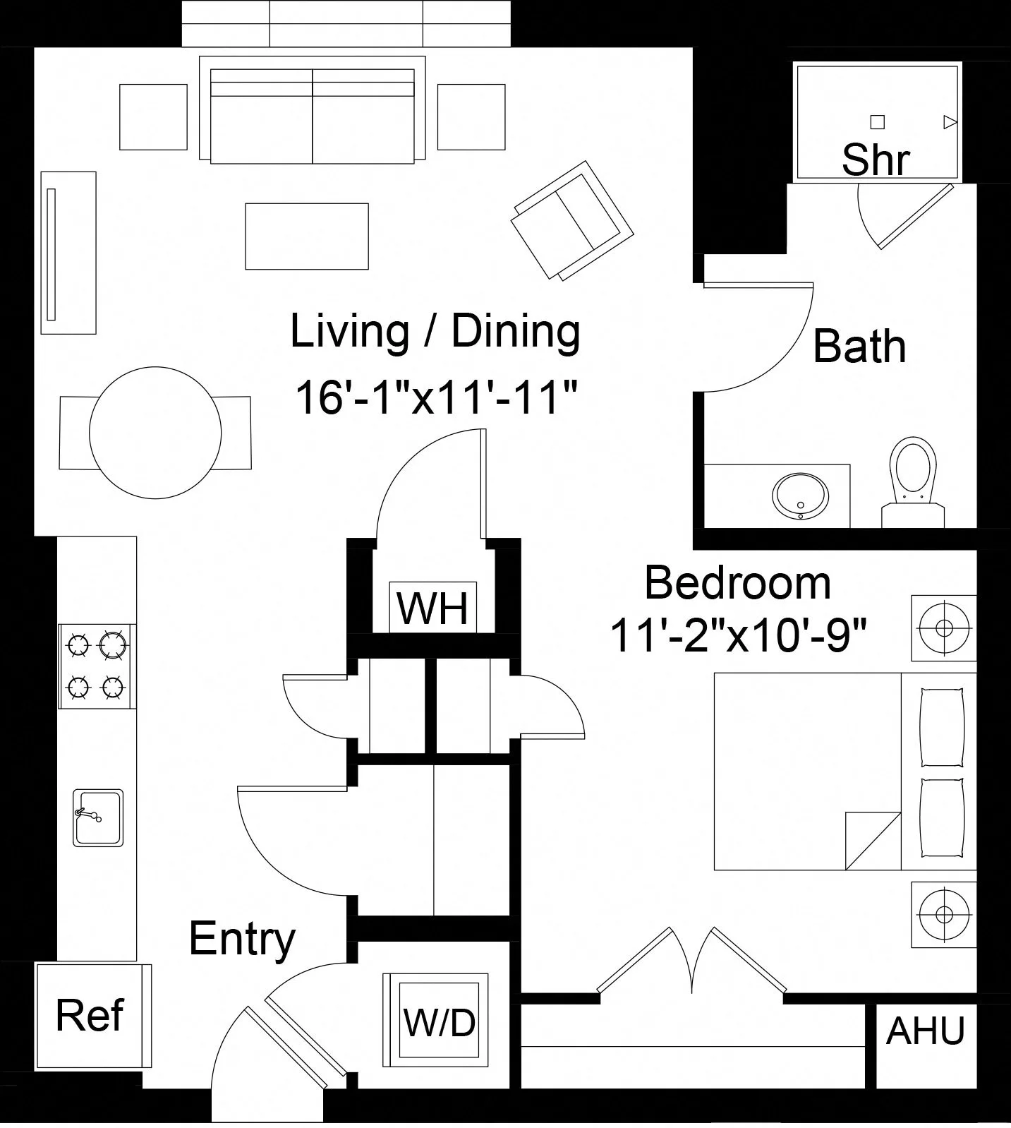 Rendering of the 1 Bed/1 Bath-A20 floor plan with 1 bedroom[s] and 1 bathroom[s] at The Laurent