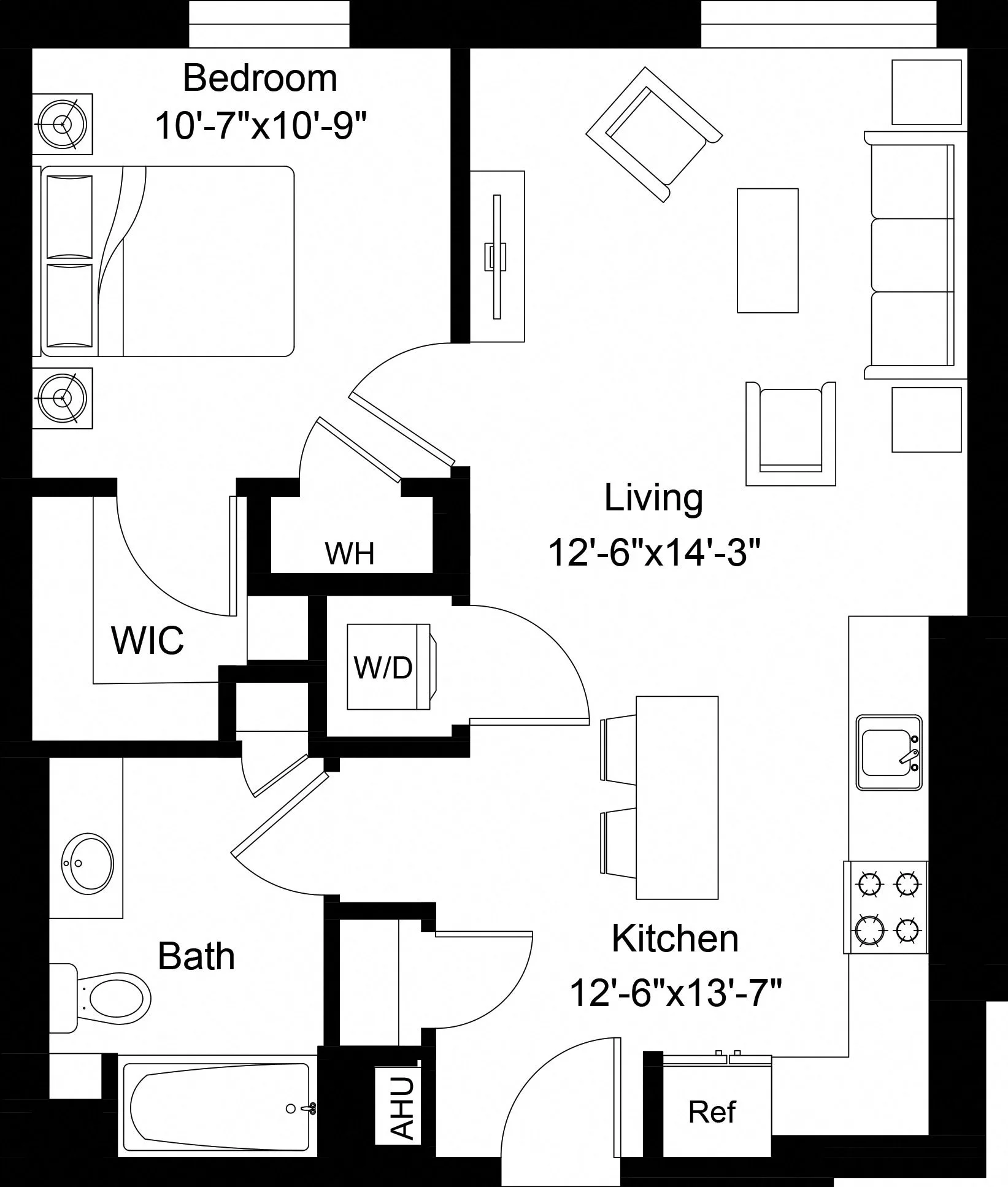Rendering of the 1 Bed/1 Bath-A2 floor plan with 1 bedroom[s] and 1 bathroom[s] at The Laurent