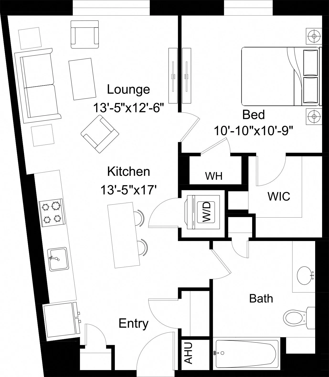 Rendering of the 1 Bed/1 Bath-A28 floor plan with 1 bedroom[s] and 1 bathroom[s] at The Laurent