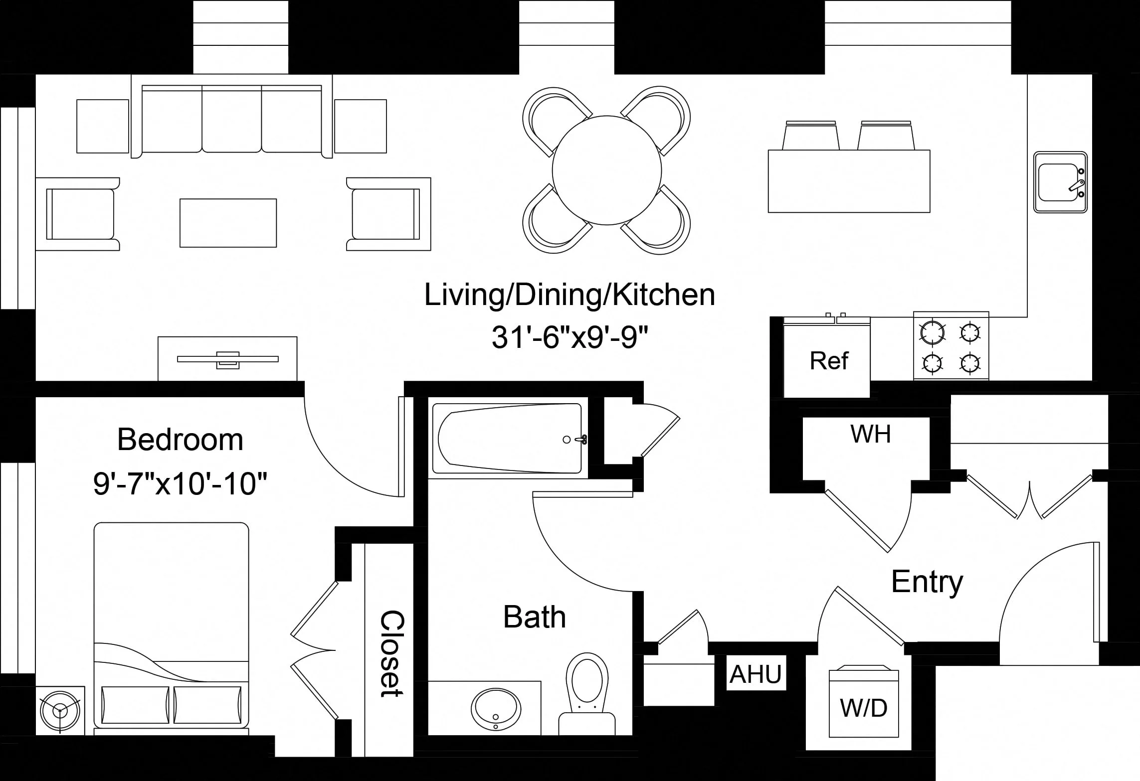 Rendering of the 1 Bed/1 Bath Den-A3D floor plan with 1 bedroom[s] and 1 bathroom[s] at The Laurent