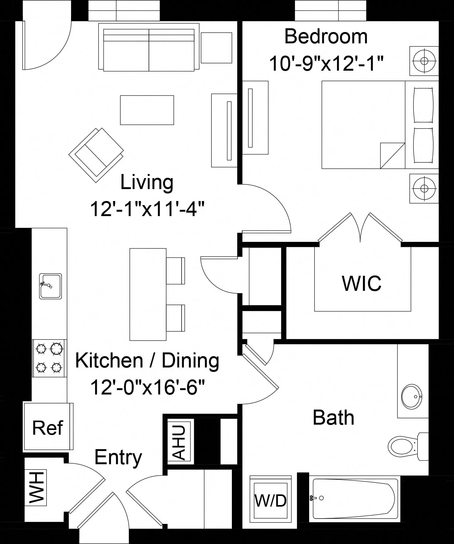 Rendering of the 1 Bed/1 Bath-A14 floor plan with 1 bedroom[s] and 1 bathroom[s] at The Laurent