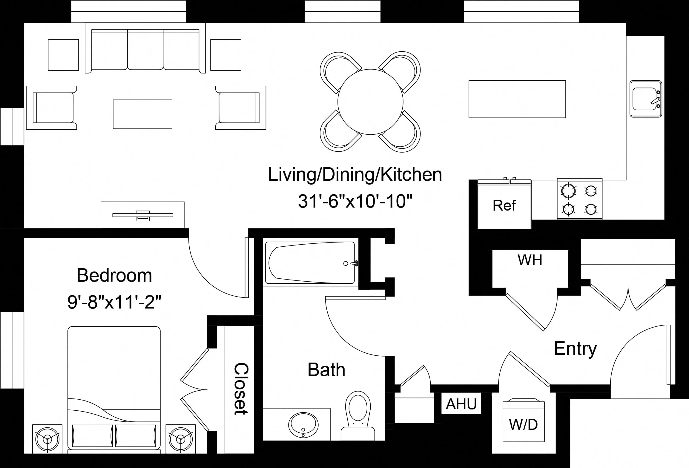 Rendering of the 1 Bed/1 Bath Den-A2D floor plan with 1 bedroom[s] and 1 bathroom[s] at The Laurent