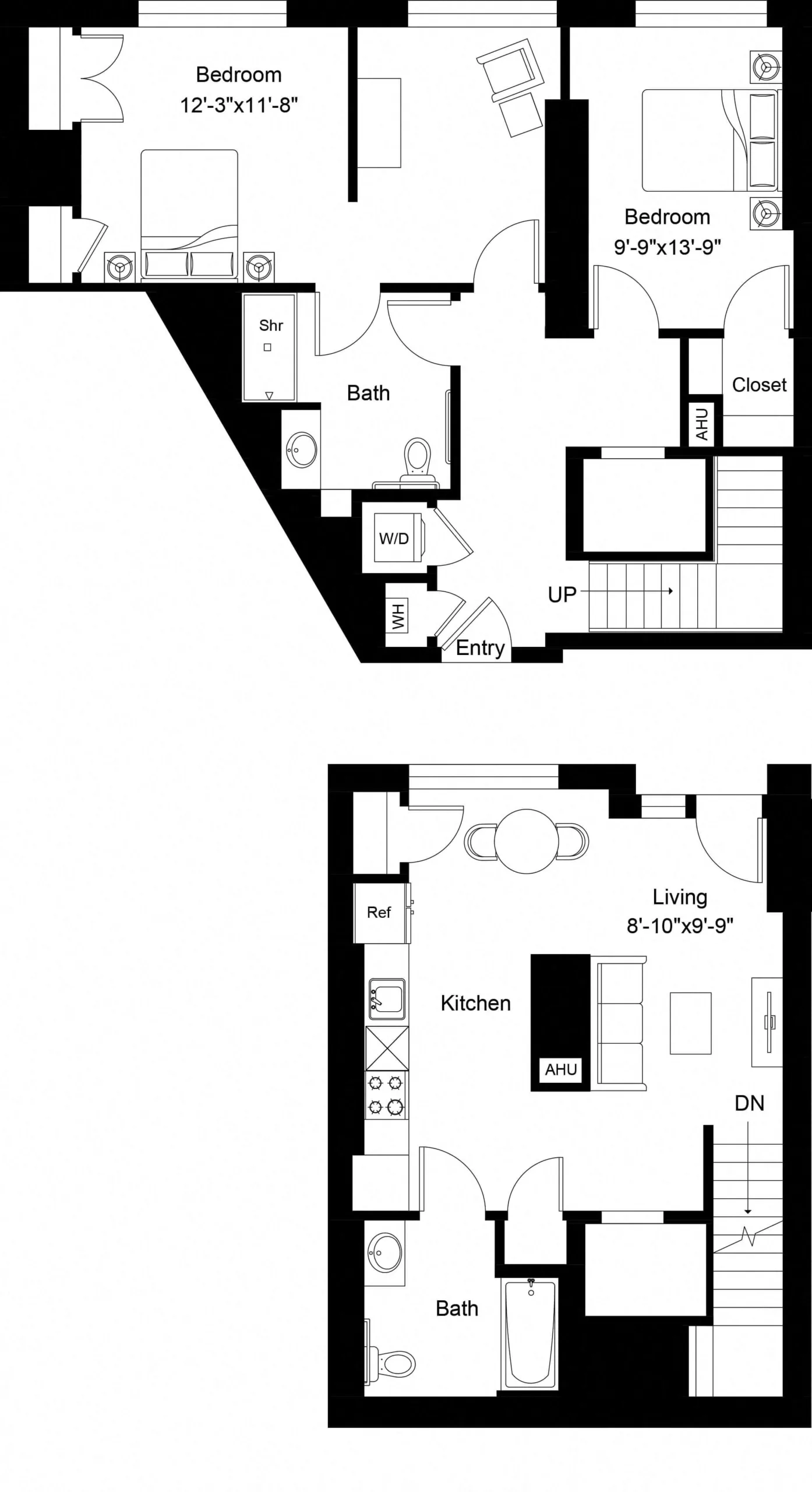 Rendering of the 2 Bed/2 Bath Den-B4D floor plan with 2 bedroom[s] and 2 bathroom[s] at The Laurent