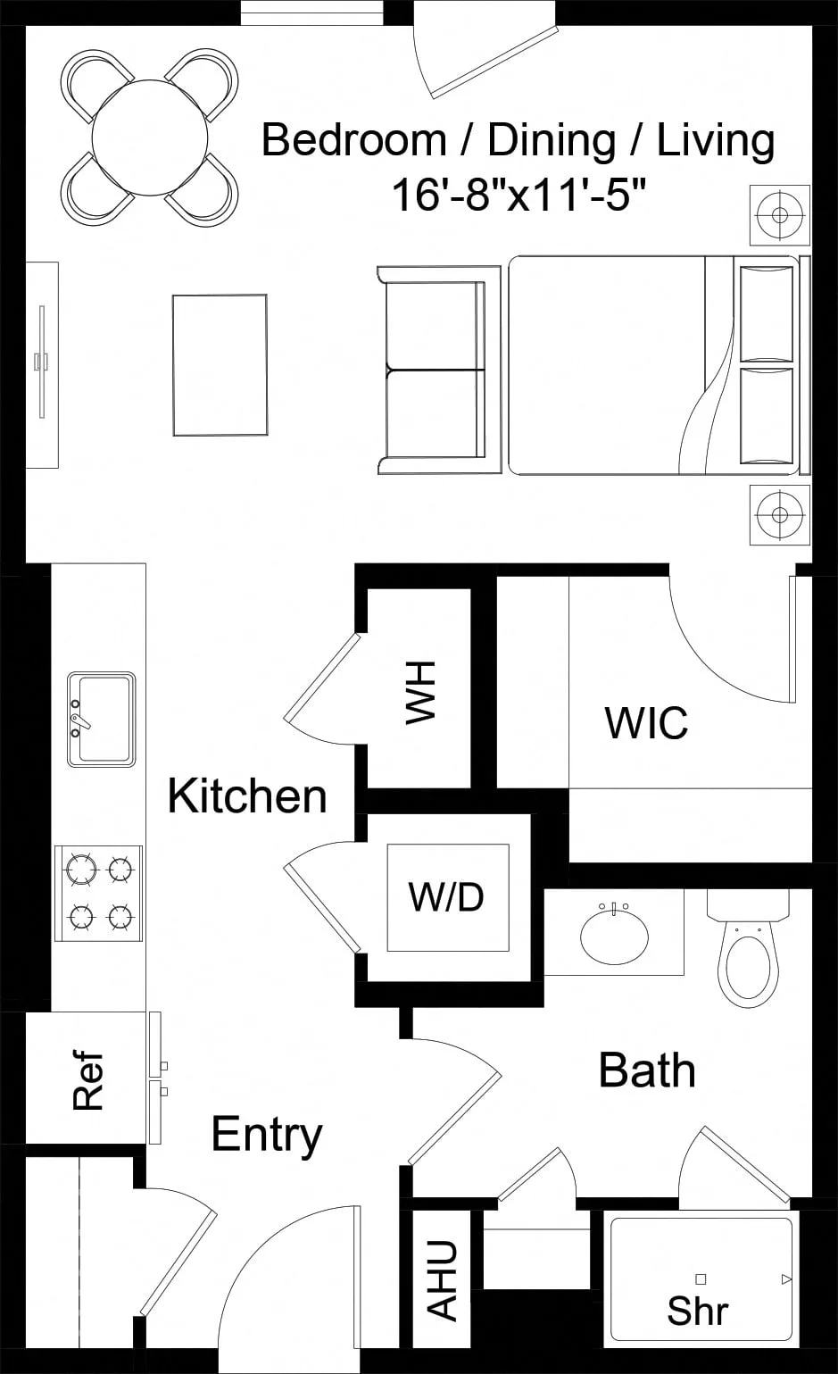 Rendering of the Studio-S3 floor plan with a Studio bedroom and 1 bathroom[s] at The Laurent