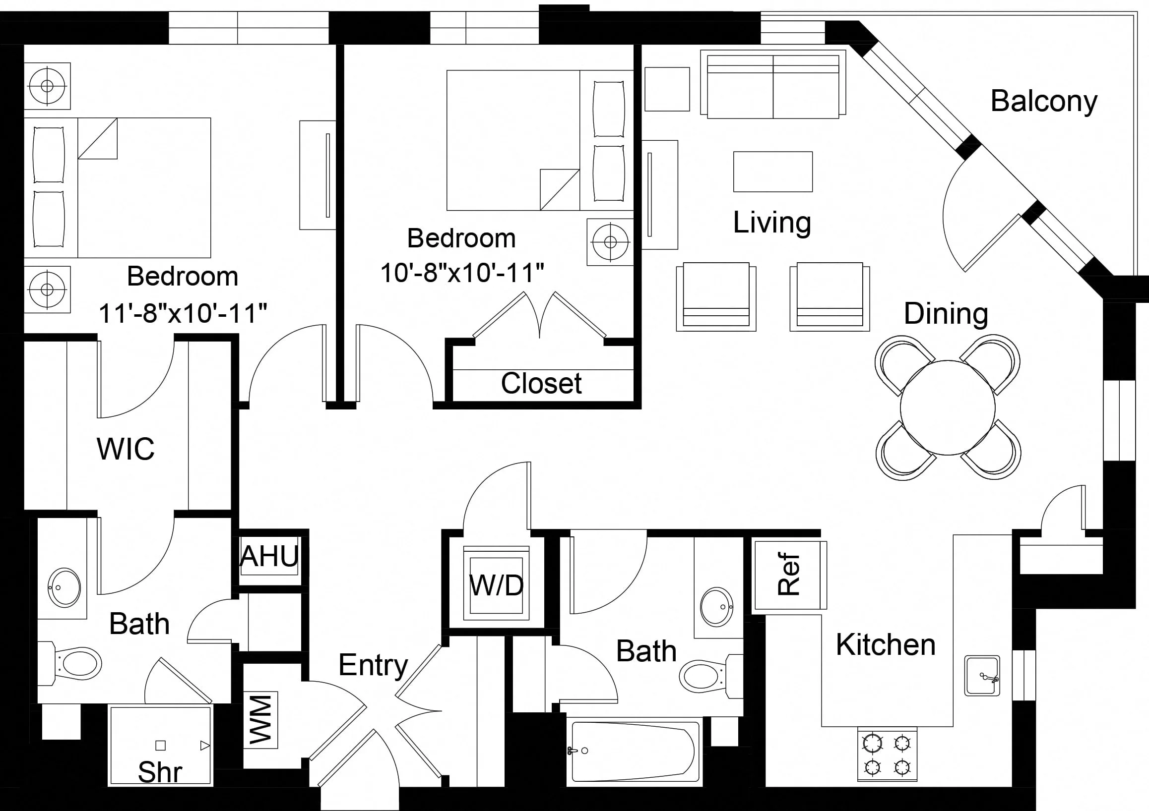 Rendering of the 2 Bed/2 Bath-B16 floor plan with 2 bedroom[s] and 2 bathroom[s] at The Laurent