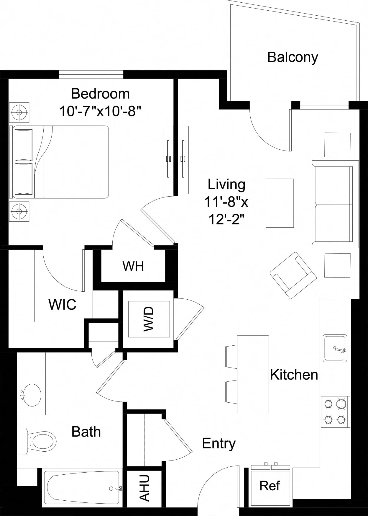 Rendering of the 1 Bed/1 Bath-A1 floor plan with 1 bedroom[s] and 1 bathroom[s] at The Laurent