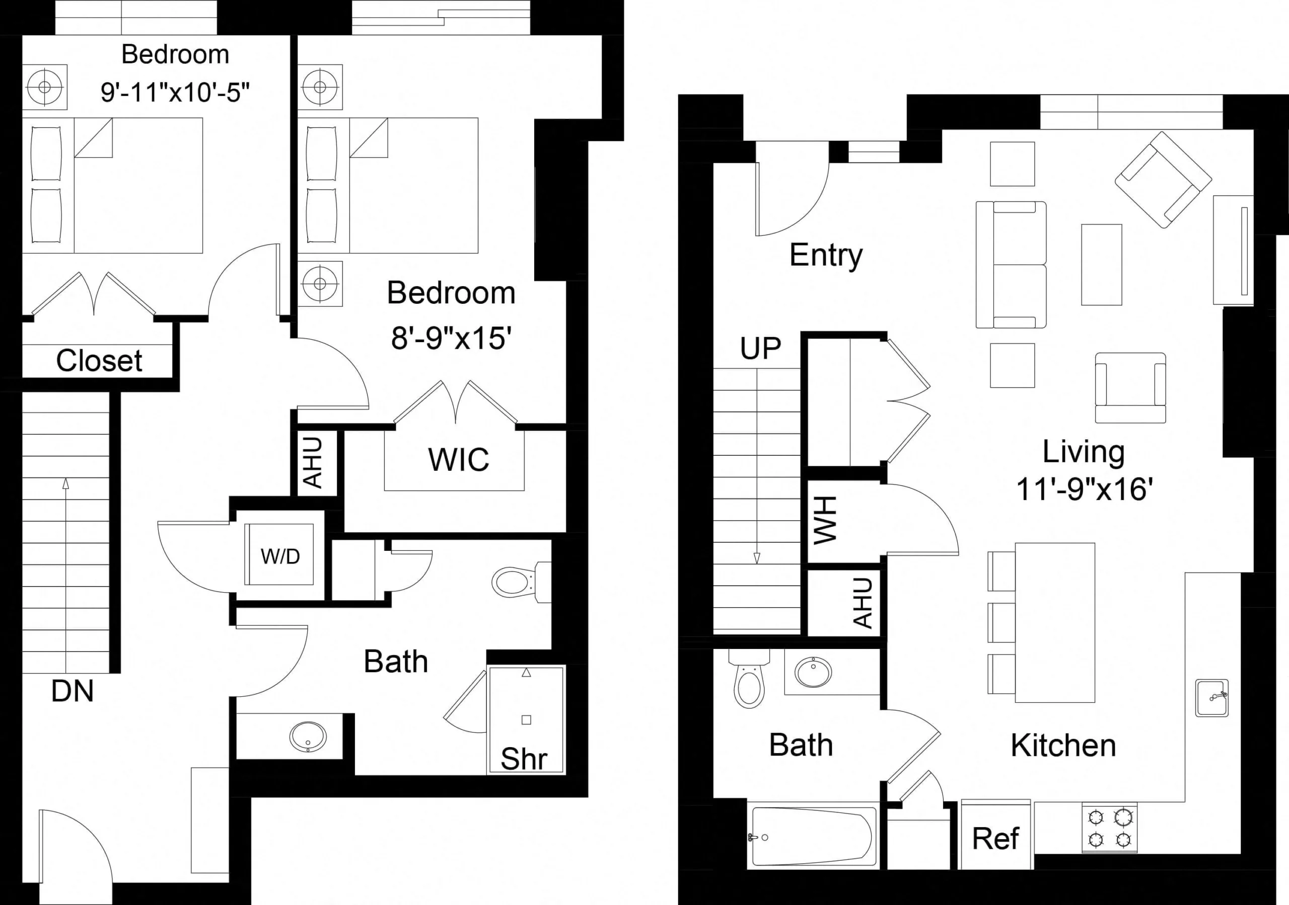 Rendering of the 2 Bed/2 Bath Den-B2D floor plan with 2 bedroom[s] and 2 bathroom[s] at The Laurent
