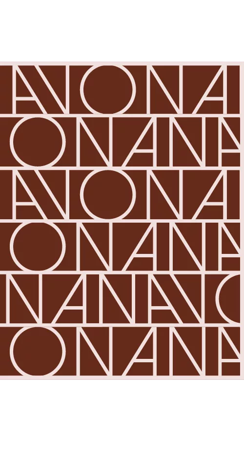 Stylized text pattern featuring the word “NAVONA” repeated in bold, white letters on a red brick background, forming a geometric grid.