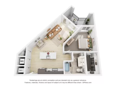 Rendering of the A6 floor plan with 1 bedroom[s] and 1 bathroom[s] at Navona