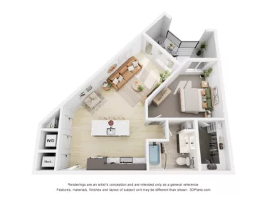 Rendering of the A6 floor plan with 1 bedroom[s] and 1 bathroom[s] at Navona