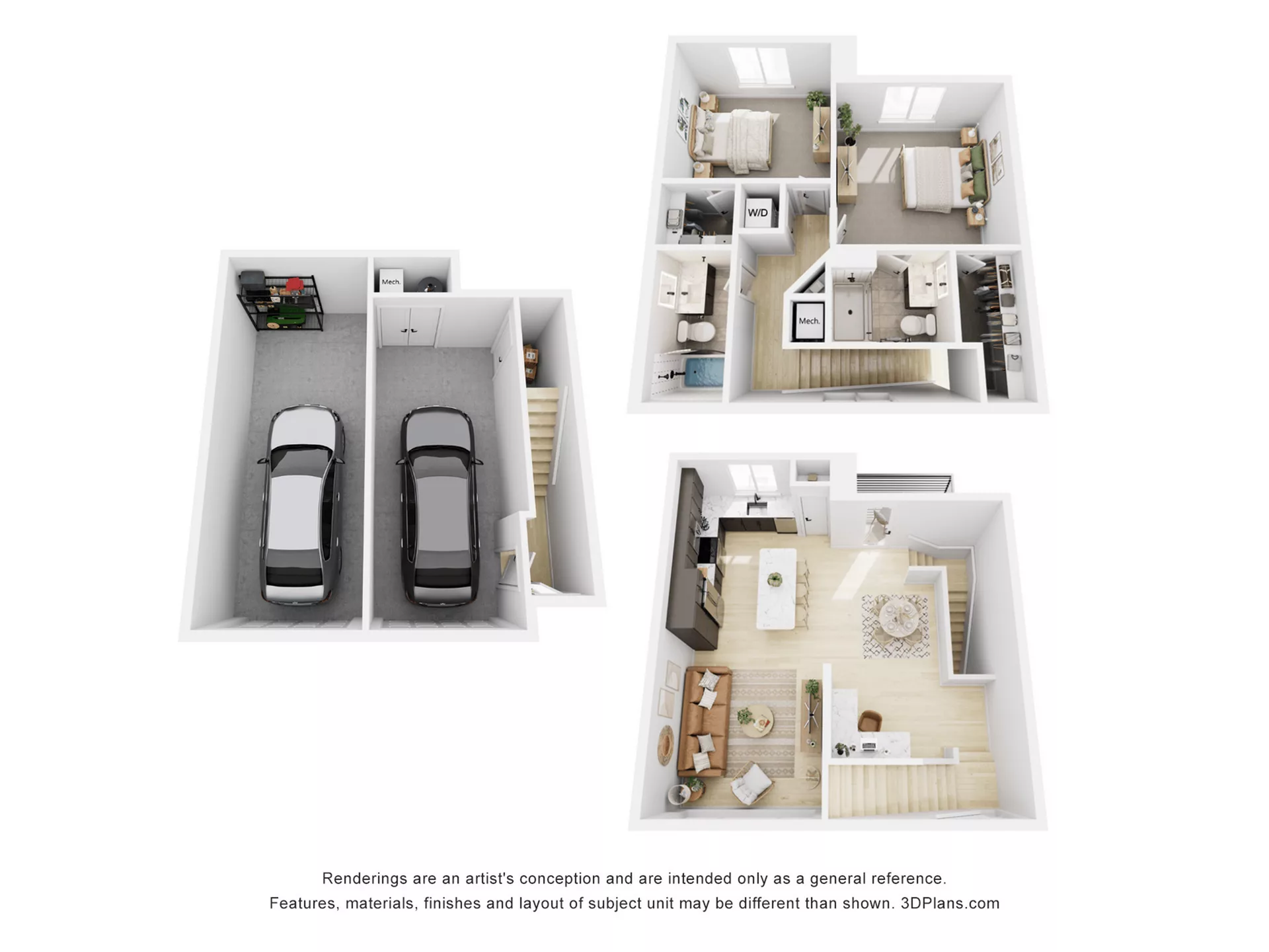 Rendering of the B3 floor plan with 2 bedroom[s] and 2 bathroom[s] at Navona