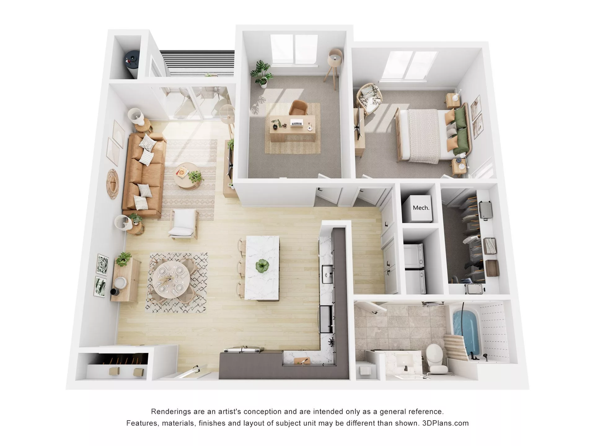Rendering of the B4 floor plan with 2 bedroom[s] and 1 bathroom[s] at Navona