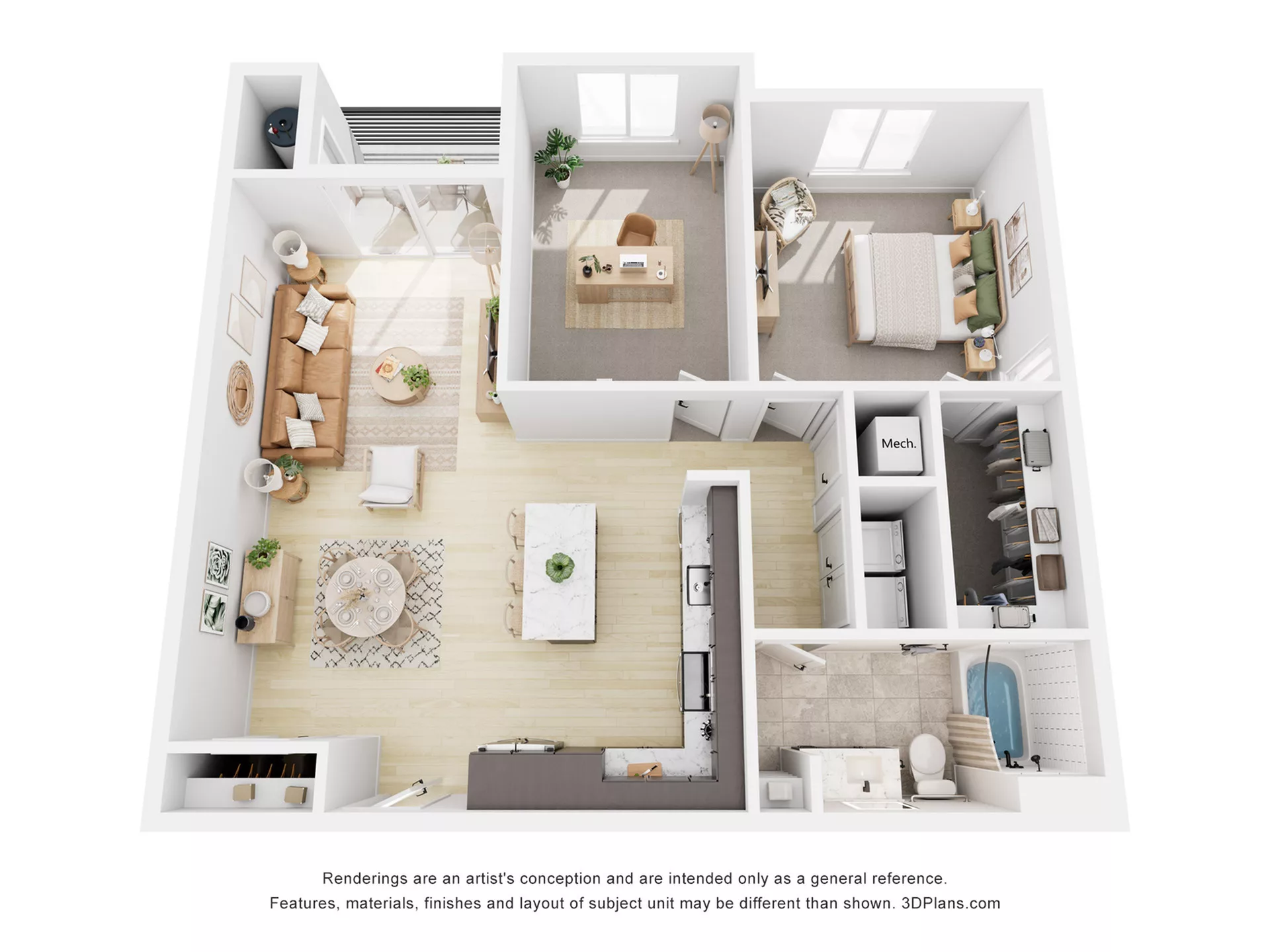 Rendering of the B4 floor plan with 2 bedroom[s] and 1 bathroom[s] at Navona