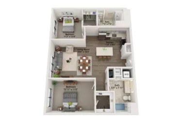 Rendering of the 2 Bed/2 Bath-B24 floor plan with 2 bedroom[s] and 2 bathroom[s] at Emblem 120