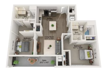 Rendering of the 2 Bed/2 Bath-B2 floor plan with 2 bedroom[s] and 2 bathroom[s] at Emblem 120