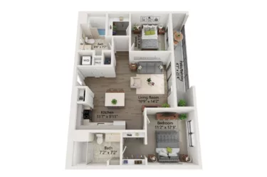 Rendering of the 2 Bed/2 Bath-B9 floor plan with 2 bedroom[s] and 2 bathroom[s] at Emblem 120