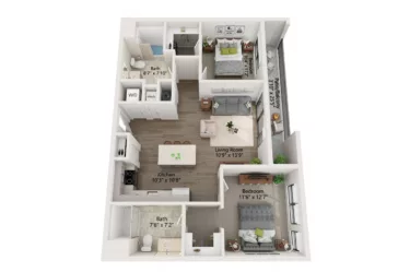 Rendering of the 2 Bed/2 Bath-B7 floor plan with 2 bedroom[s] and 2 bathroom[s] at Emblem 120