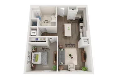 Rendering of the 1 Bed/1 Bath-A2 floor plan with 1 bedroom[s] and 1 bathroom[s] at Emblem 120