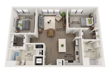 Rendering of the 2 Bed/2 Bath-B21 floor plan with 2 bedroom[s] and 2 bathroom[s] at Emblem 120