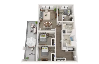 Rendering of the 3 Bed/2 Bath-C3 floor plan with 3 bedroom[s] and 2 bathroom[s] at Emblem 120