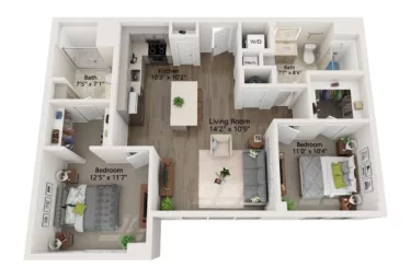 Rendering of the 2 Bed/2 Bath-B8 floor plan with 2 bedroom[s] and 2 bathroom[s] at Emblem 120