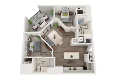Rendering of the 2 Bed/2 Bath-B6 floor plan with 2 bedroom[s] and 2 bathroom[s] at Emblem 120