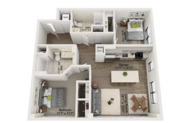 Rendering of the 2 Bed/2 Bath-B18 floor plan with 2 bedroom[s] and 2 bathroom[s] at Emblem 120