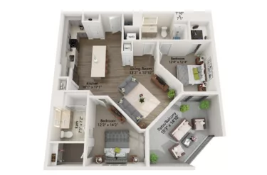 Rendering of the 2 Bed/2 Bath-B12 floor plan with 2 bedroom[s] and 2 bathroom[s] at Emblem 120