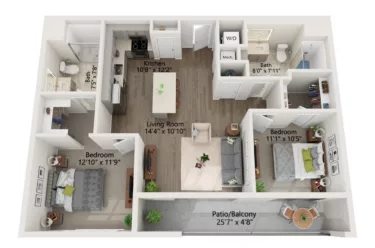 Rendering of the 2 Bed/2 Bath-B23 floor plan with 2 bedroom[s] and 2 bathroom[s] at Emblem 120