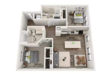 Rendering of the 2 Bed/2 Bath-B17 floor plan with 2 bedroom[s] and 2 bathroom[s] at Emblem 120