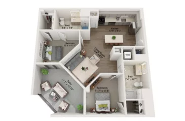 Rendering of the 2 Bed/2 Bath-B26 floor plan with 2 bedroom[s] and 2 bathroom[s] at Emblem 120