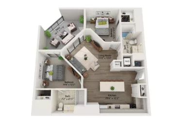 Rendering of the 2 Bed/2 Bath-B6 floor plan with 2 bedroom[s] and 2 bathroom[s] at Emblem 120