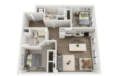 Rendering of the 2 Bed/2 Bath-B18 floor plan with 2 bedroom[s] and 2 bathroom[s] at Emblem 120
