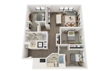 Rendering of the 3 Bed/2 Bath-C1 floor plan with 3 bedroom[s] and 2 bathroom[s] at Emblem 120