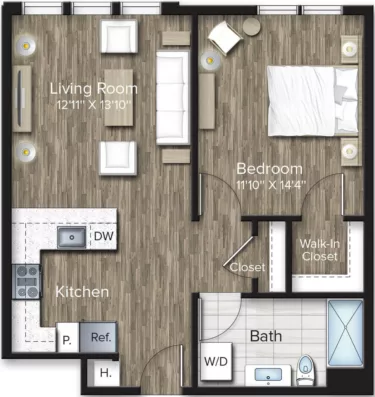 Rendering of the 1 Bed/1 Bath-A4 floor plan with 1 bedroom[s] and 1 bathroom[s] at The Bradford